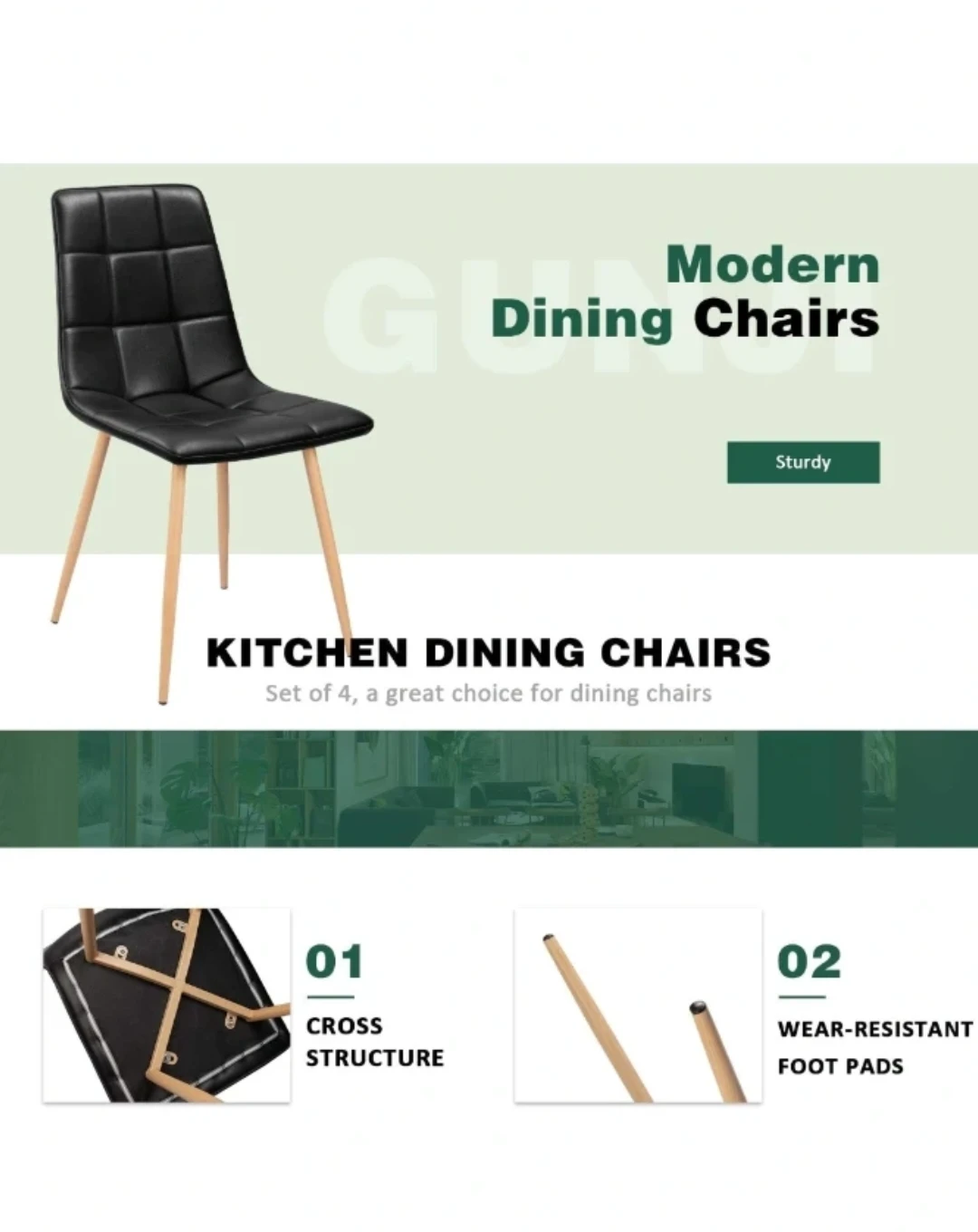 Set of 4 Modern Padded Dining Chairs - photo 5