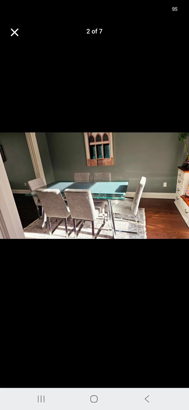 Glass Dining Table with 6 Upholstered Chairs