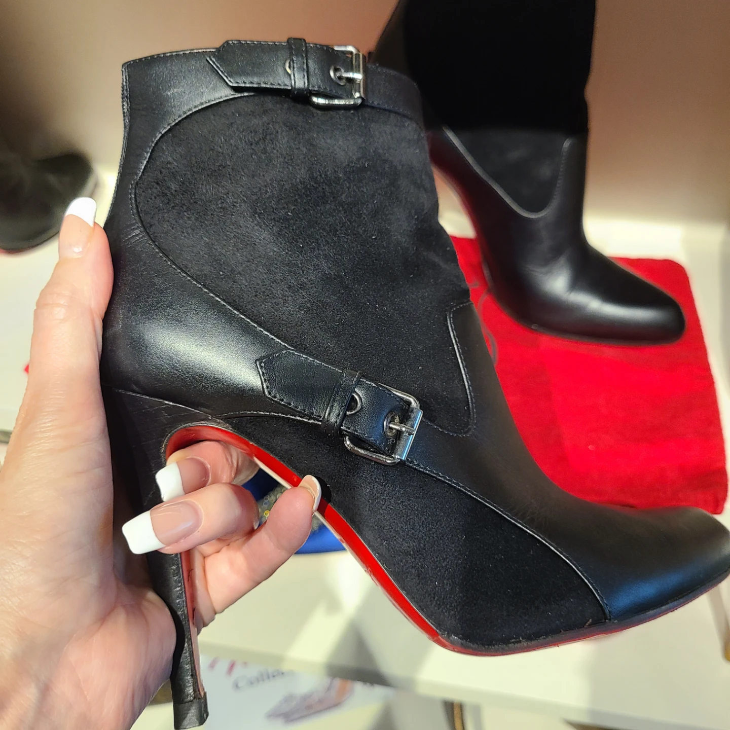 Christian Louboutin Black Suede and Leather Ankle Boots