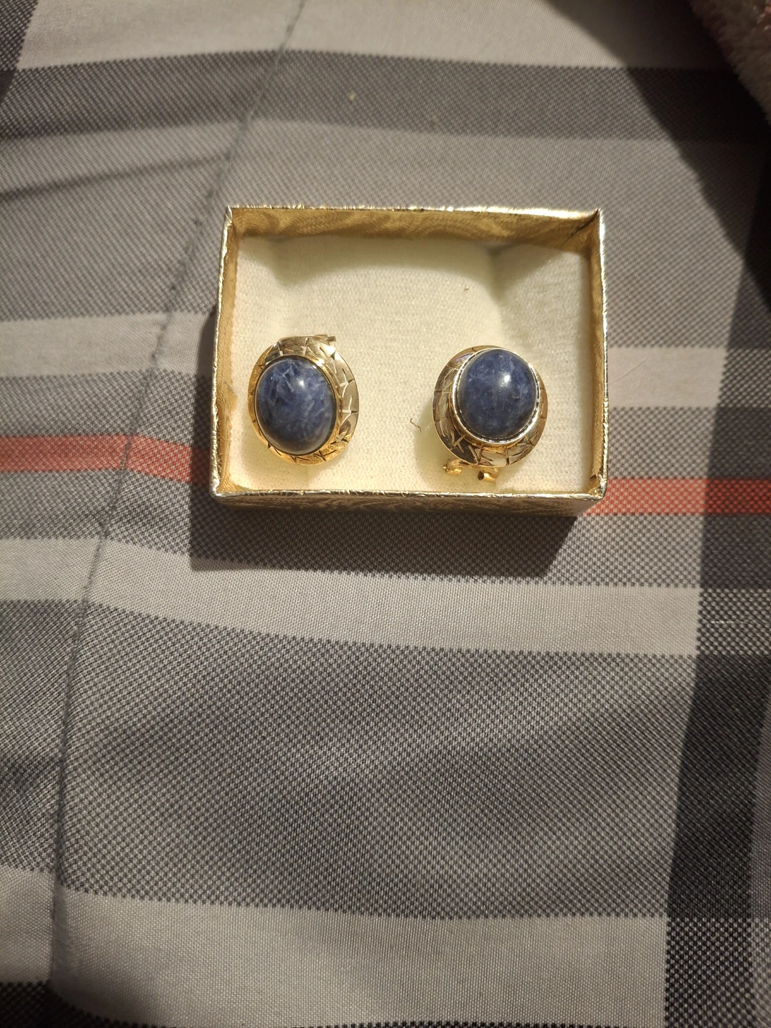 Vintage Gold-Tone Blue Stone Clip-On Earrings