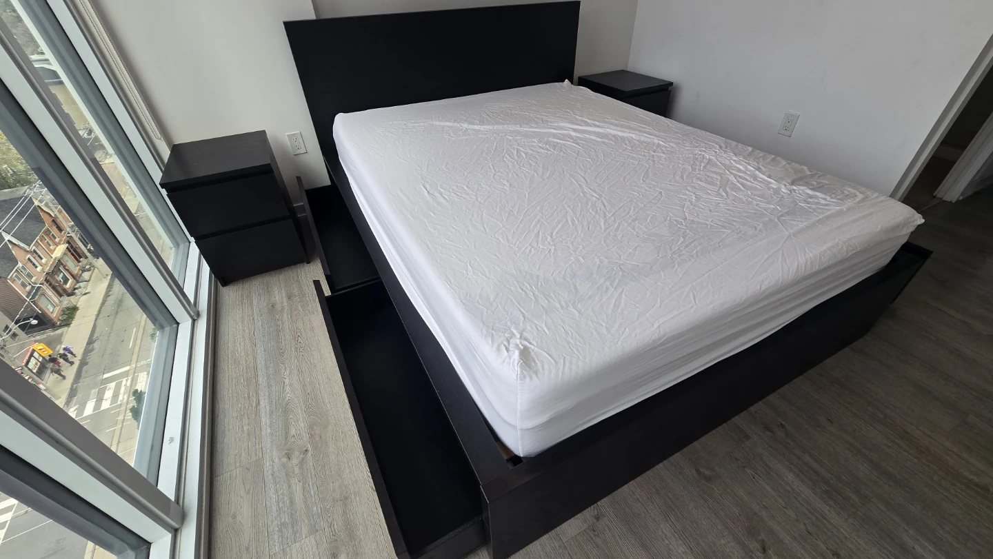 IKEA MALM Queen Bed w 4 Drawers + 2 Nightstands (Blk-Brwn) - photo 5