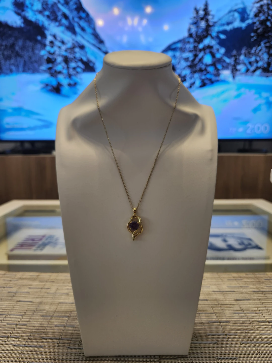 Gold-Tone Heart Pendant Necklace with Purple Stone - photo 5