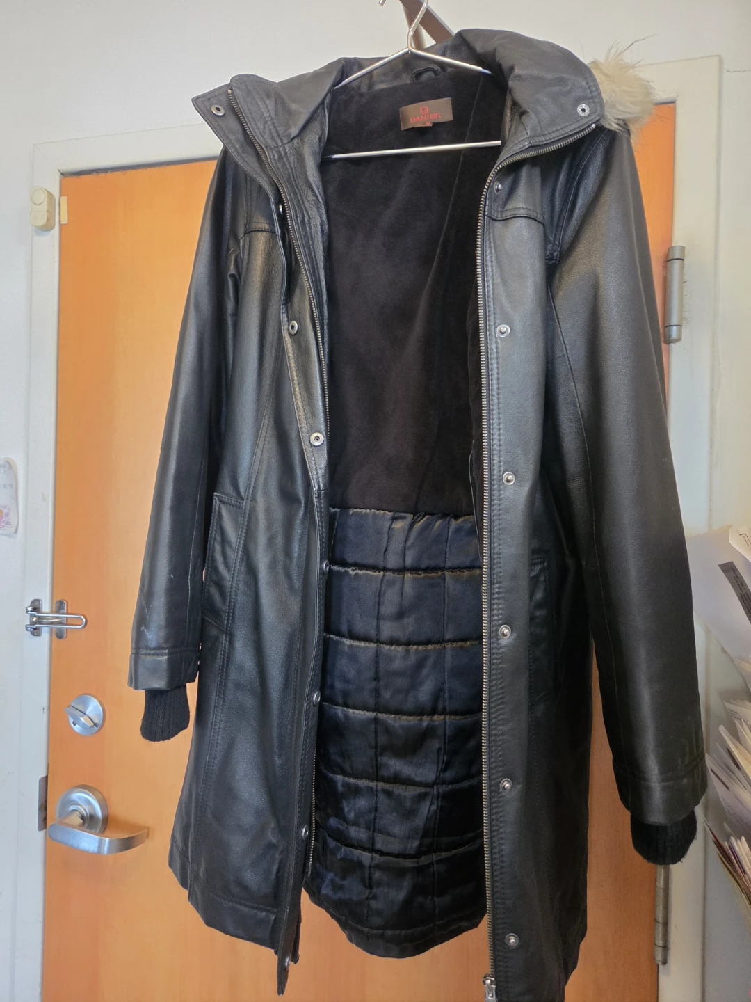 Danier Black Leather Winter Coat with Hood