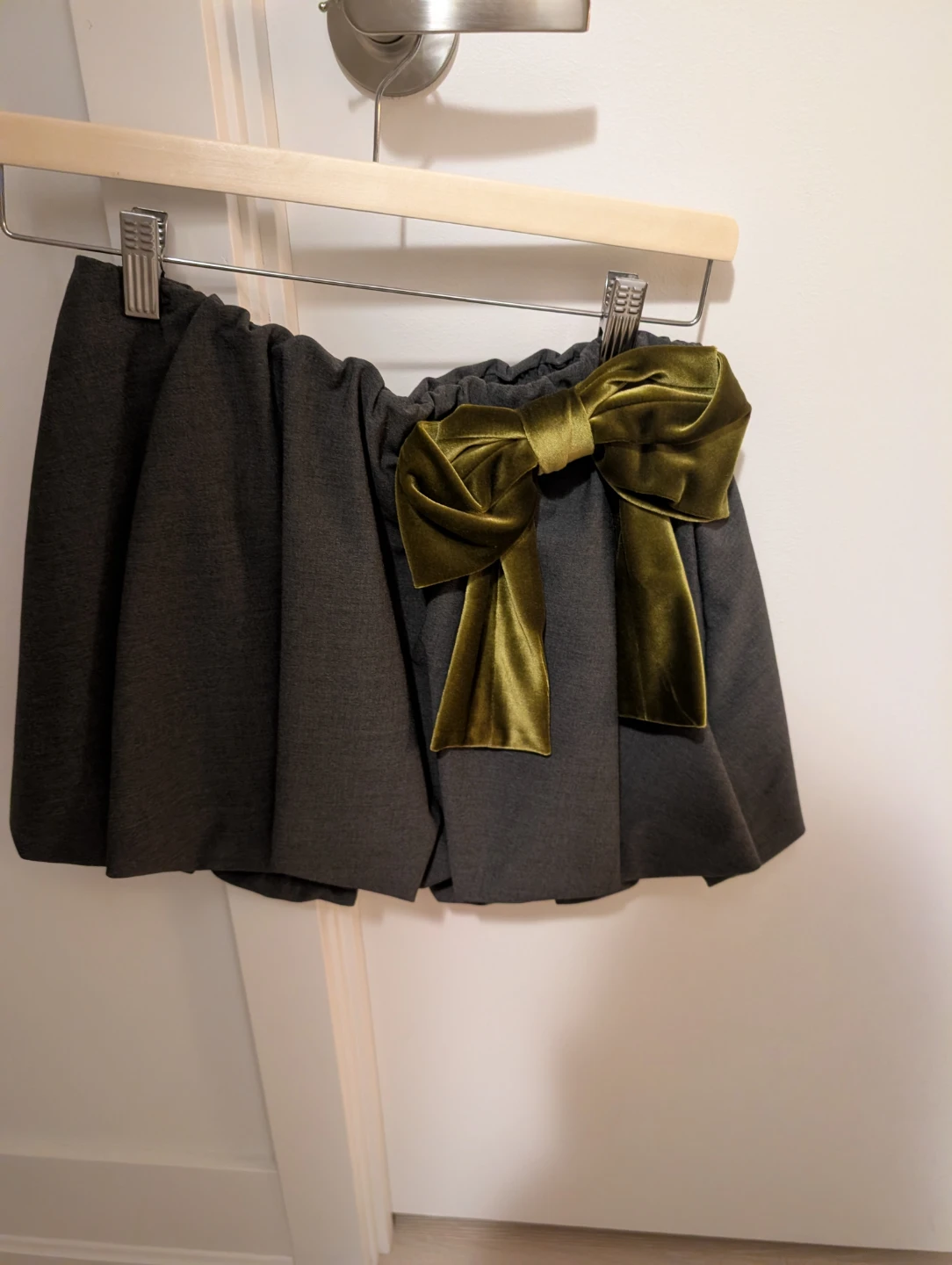 Zara Grey Skirt with Green Velvet Bow