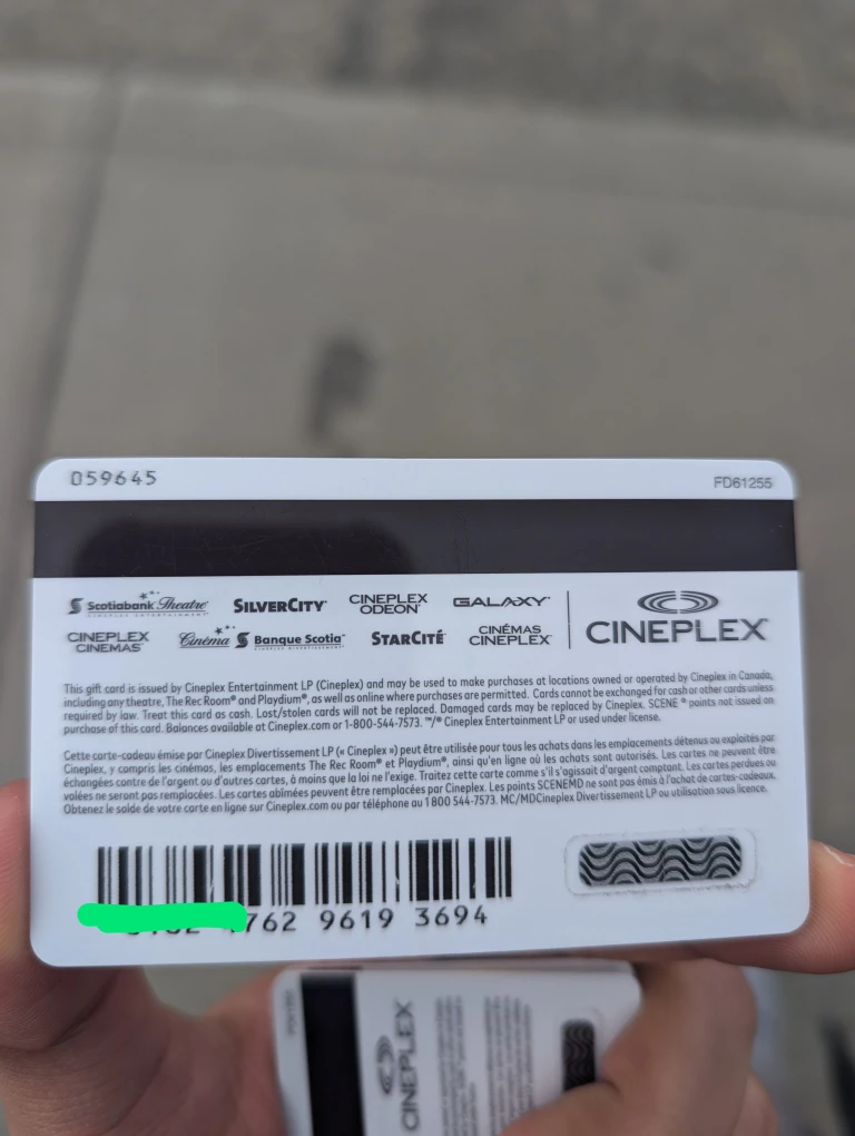 Cineplex Gift Cards - 120 dollars Value (Unscratched)