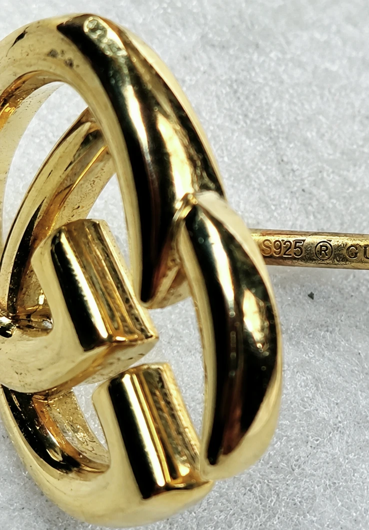 GUCCI Interlocking GG Stud Earrings Gold S925 Sterling Italy - photo 3