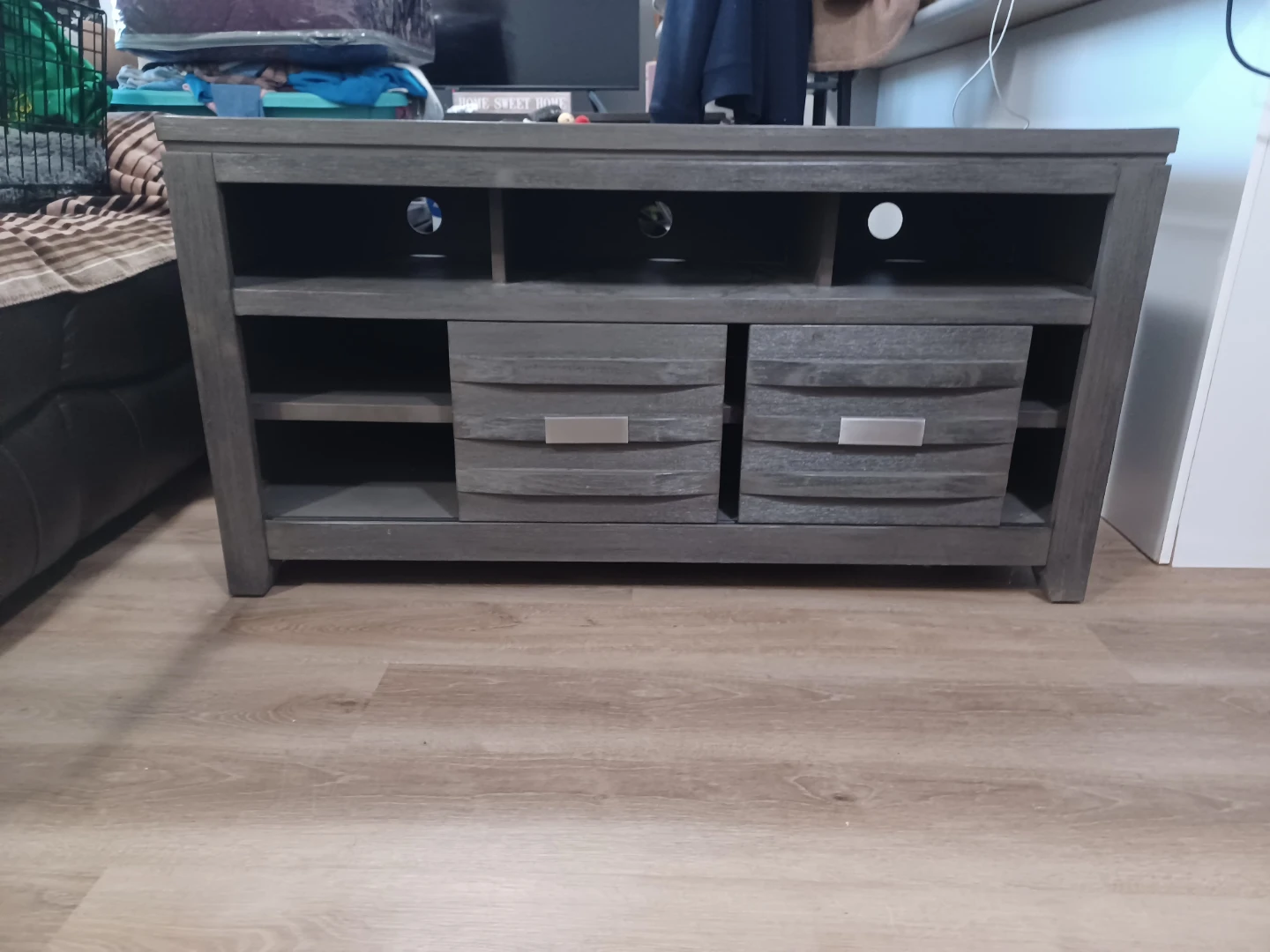 Grey Wooden TV Stand with Storage - photo 2