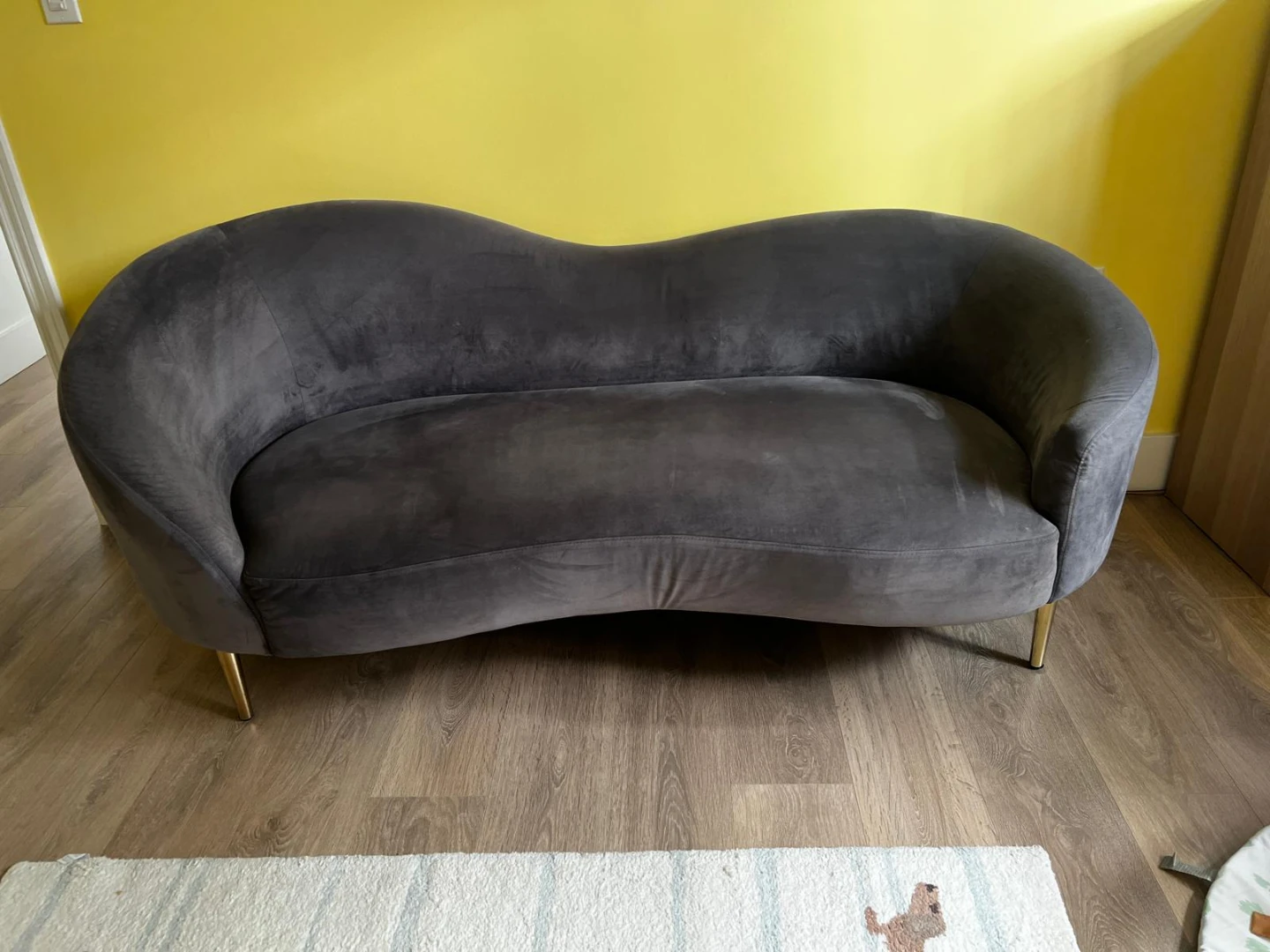 Grey Velvet Curved Loveseat – Excellent Condition - photo 2