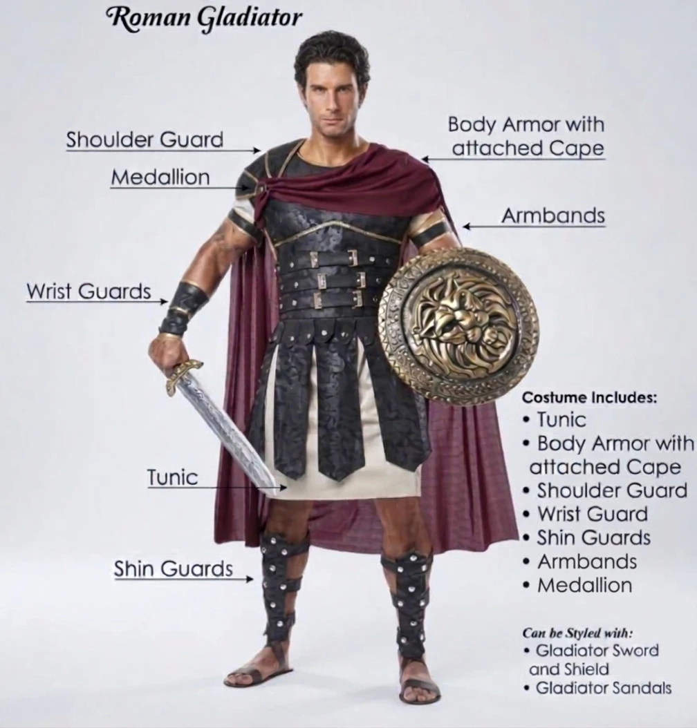 Men’s Roman Gladiator / Warrior Halloween Costume Set – Medium