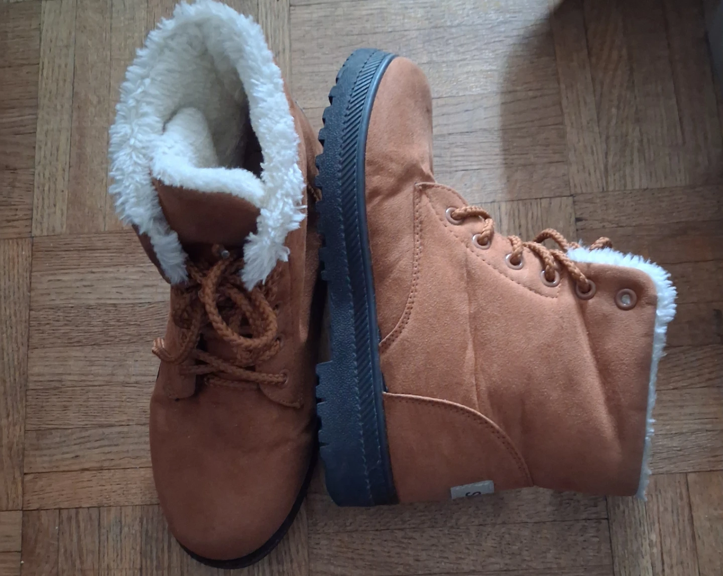 SQL Faux Suede Lace-Up Boots - Tan