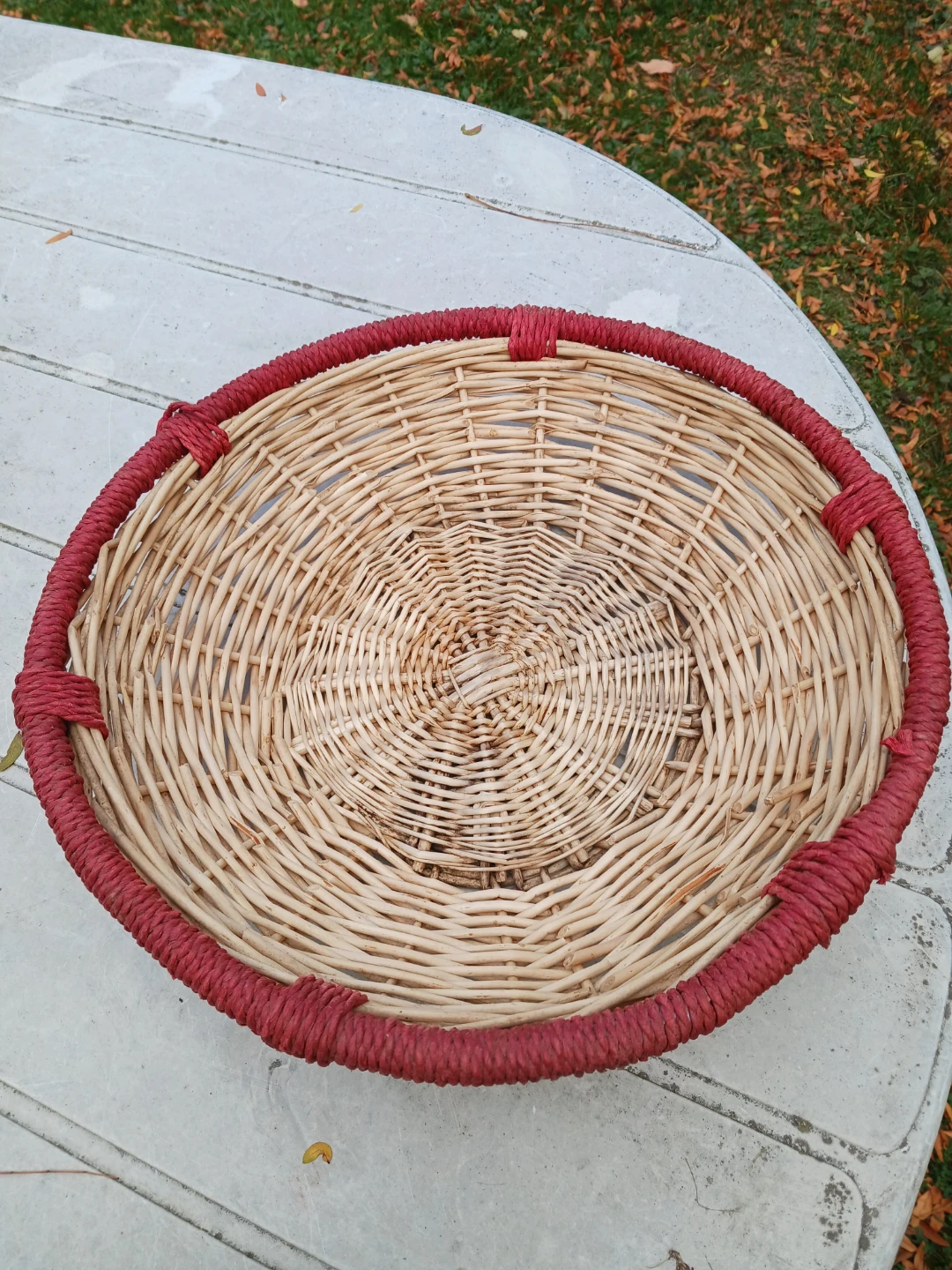 Woven Wicker Tray with Red Trim