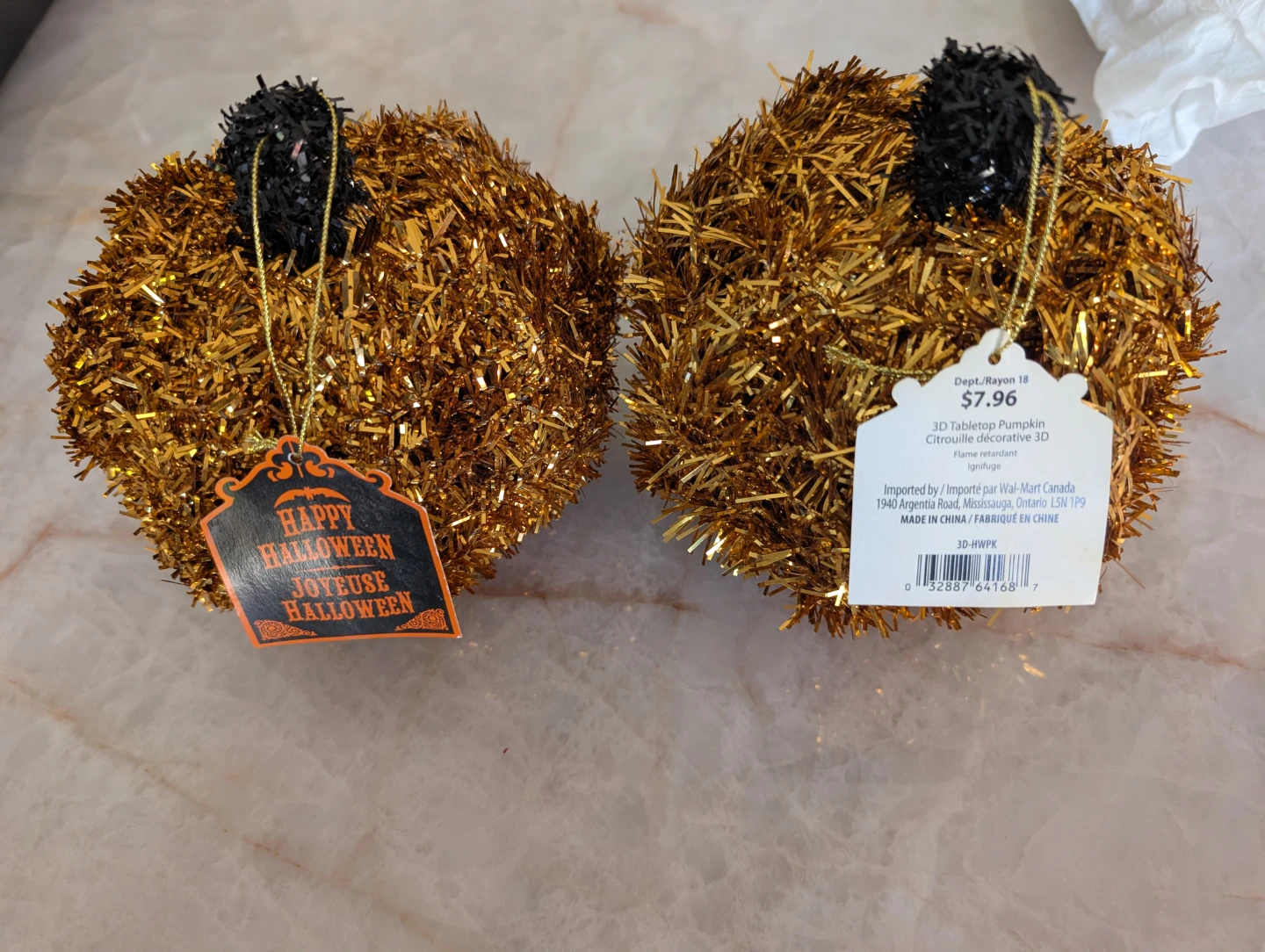 Set of 4 Gold Tinsel Halloween Pumpkins - photo 2