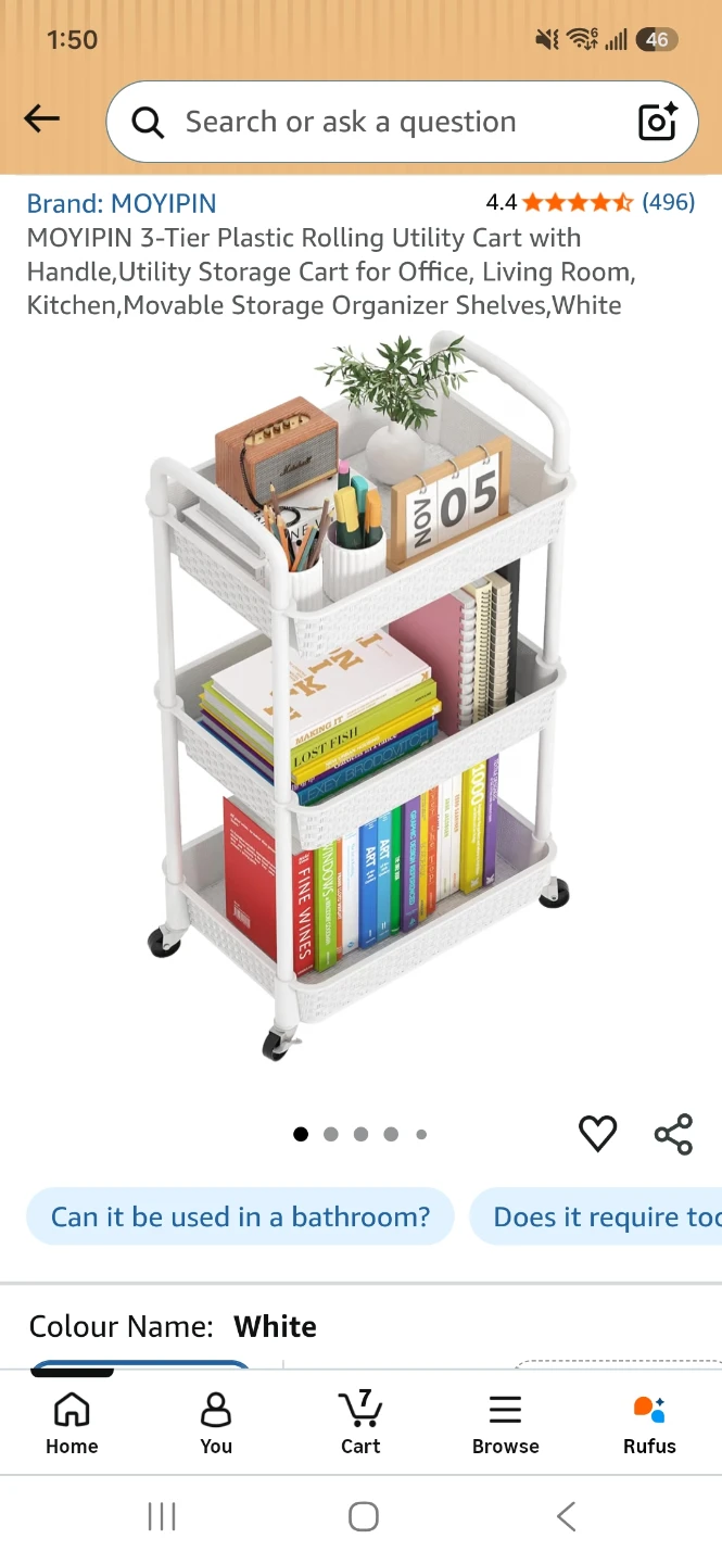 MOYIPIN 3-Tier Rolling Utility Cart - White - photo 2