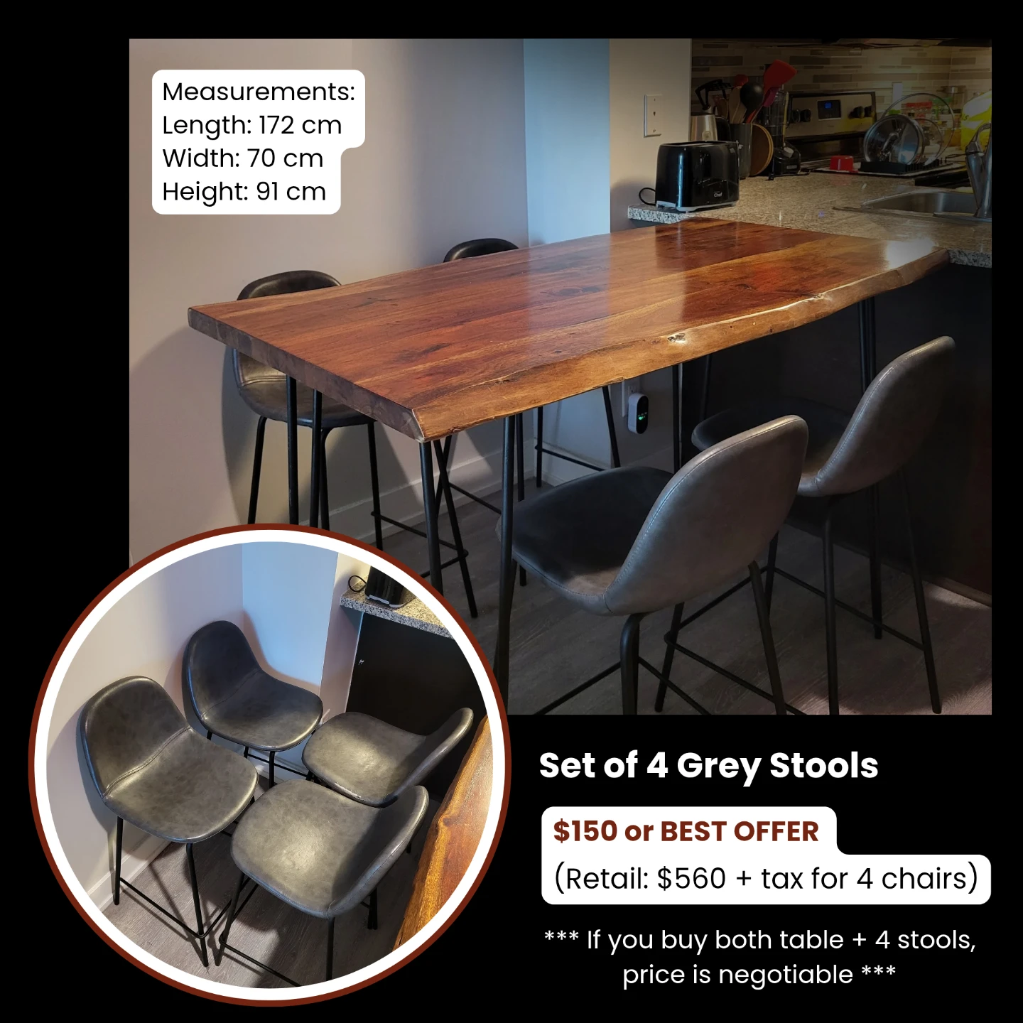 Live Edge Solid Wood Table (Counter Height) - photo 2