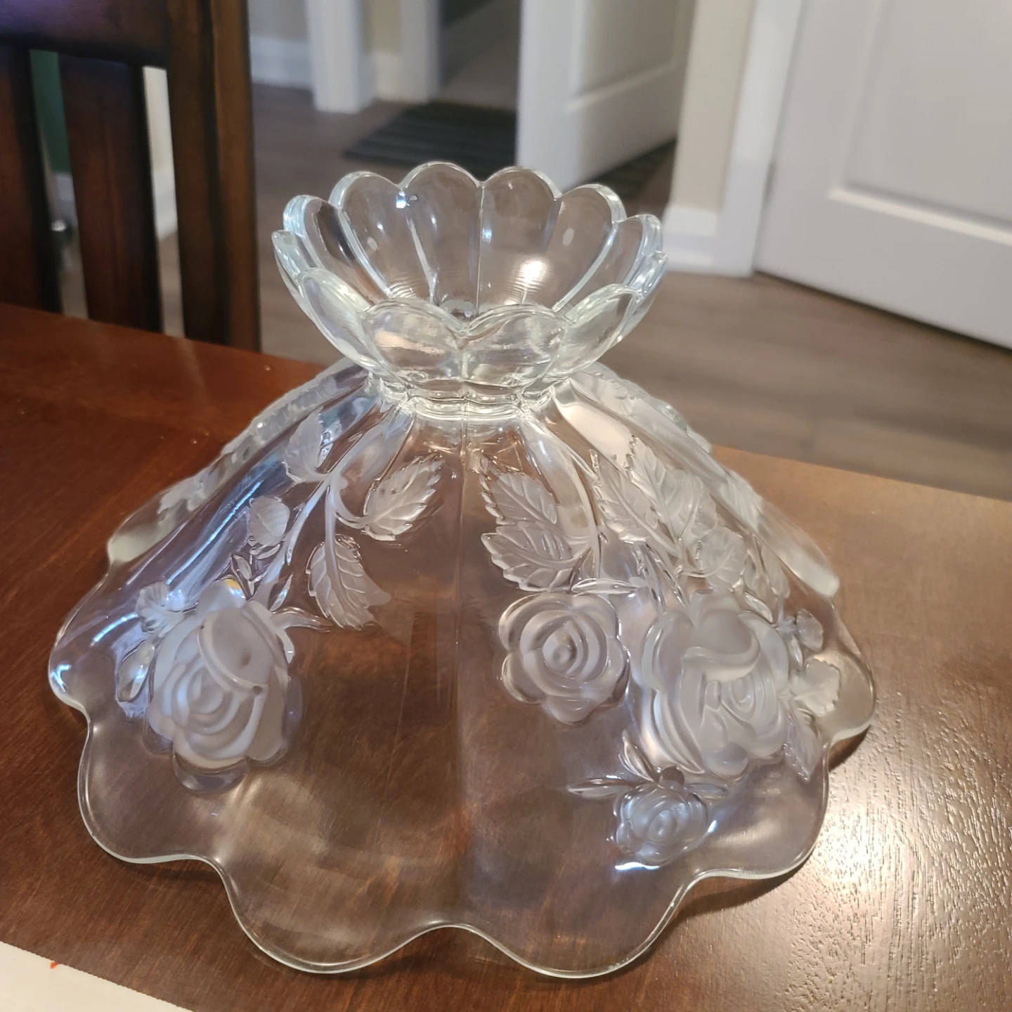 Vintage Frosted Glass Rose Footed Bowl - photo 4