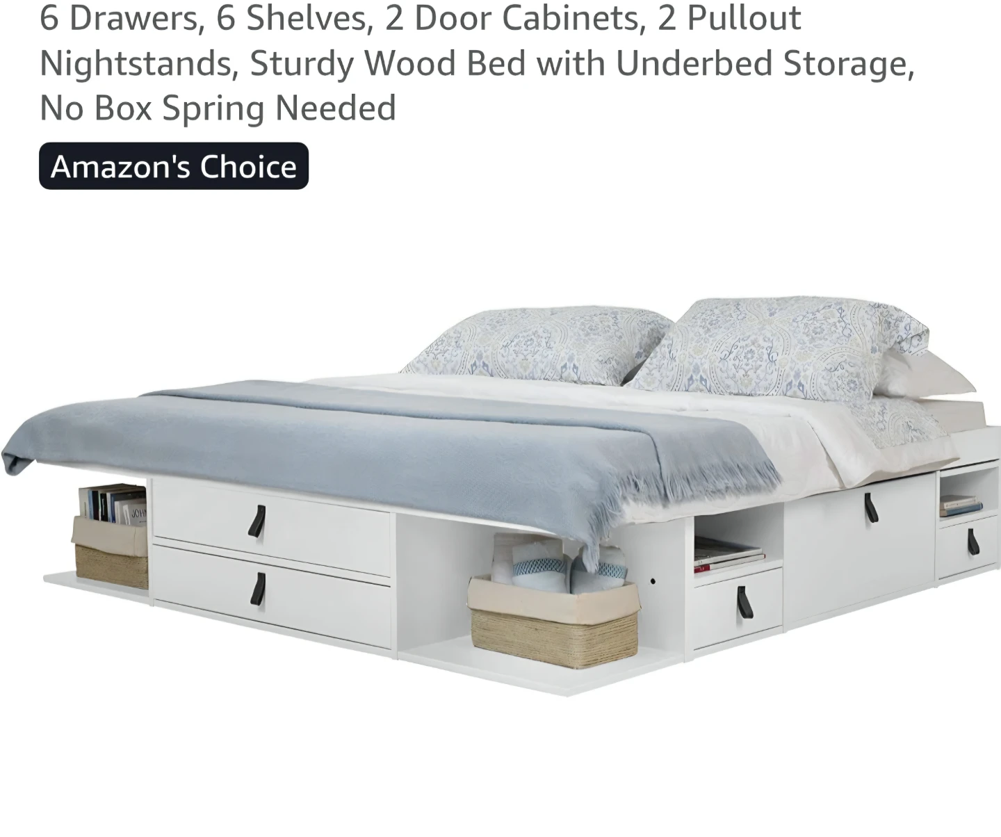 Queen Size Storage Bed Frame & Headboard with Outlets