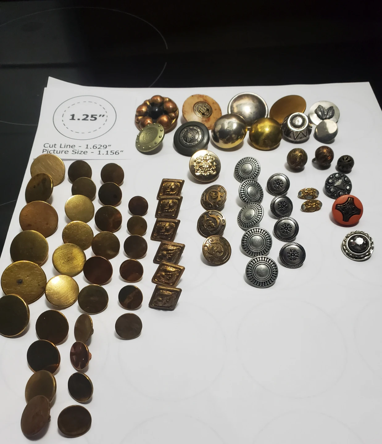 Lot Of Antique Copper/Silver/Gold/Brass Buttons - Non Magnetic