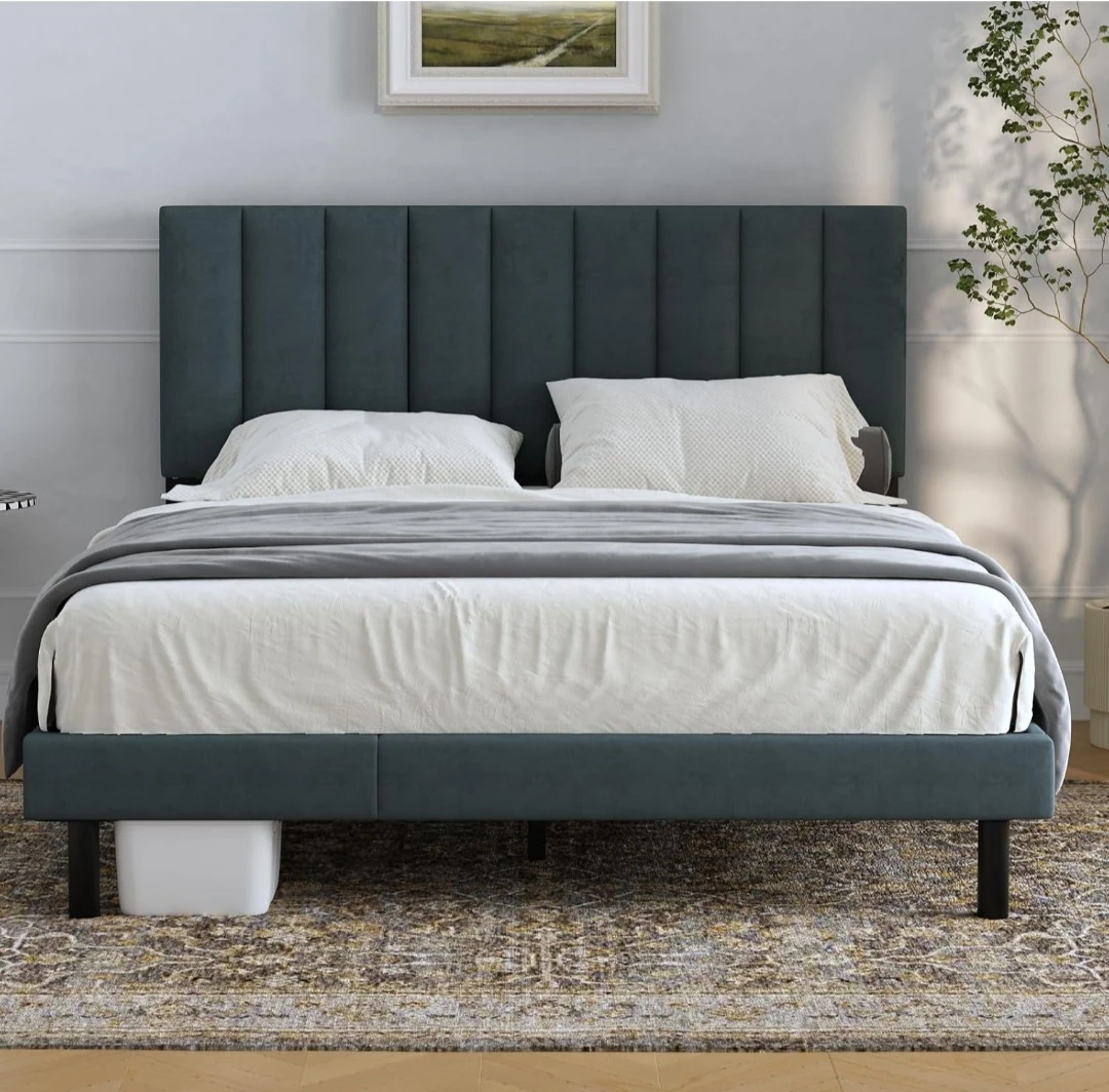 Lukace Upholstered Queen Bed Frame - Dark Green - photo 4