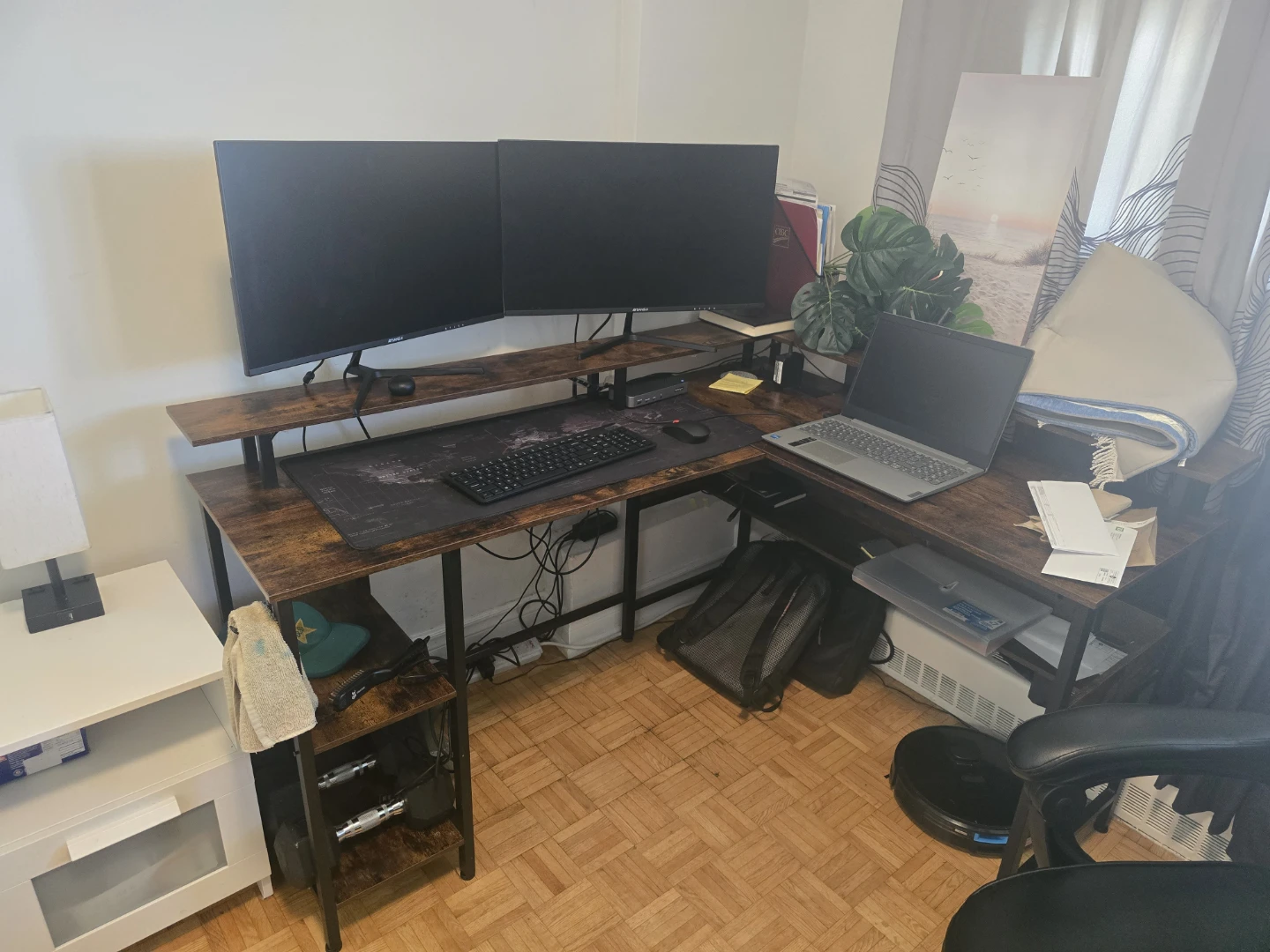 Solid Wood-Look L-Shaped Computer Desk