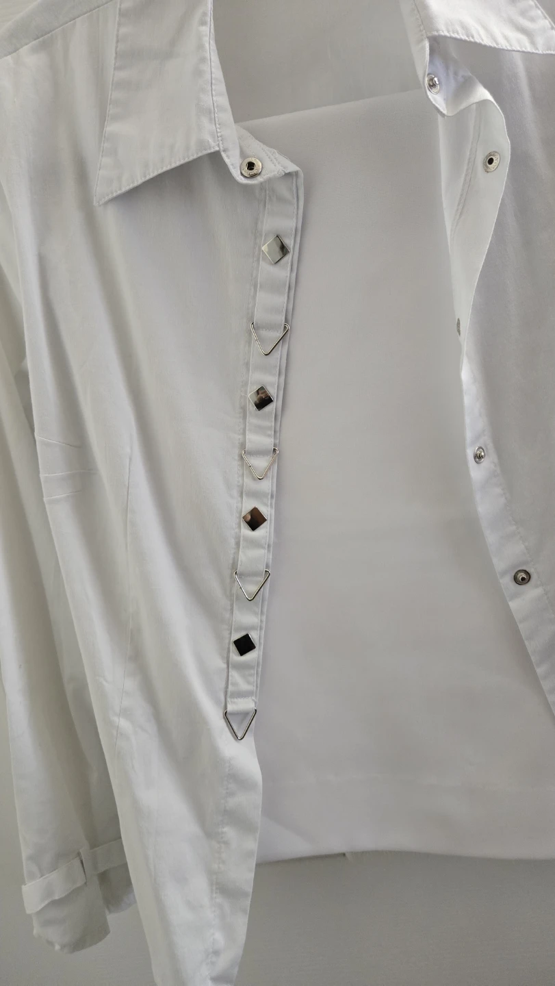 White Button-Up Long Sleeve Shirt with Skirt - photo 4