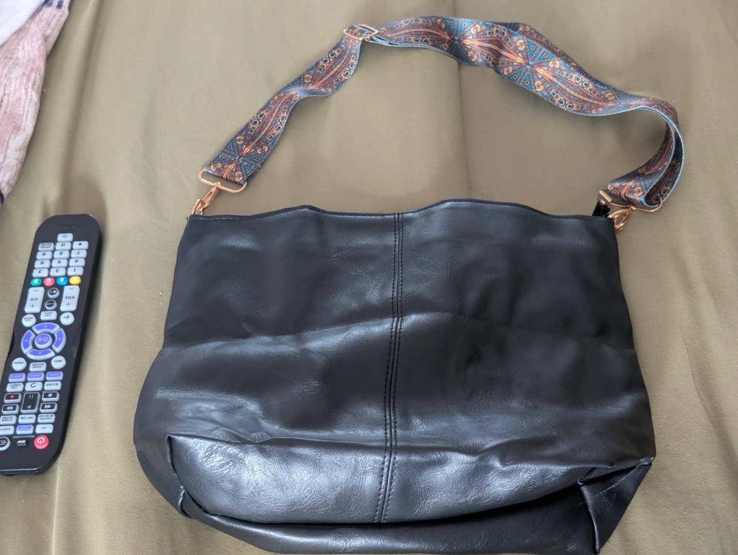 Black Tote bag with patterned strap