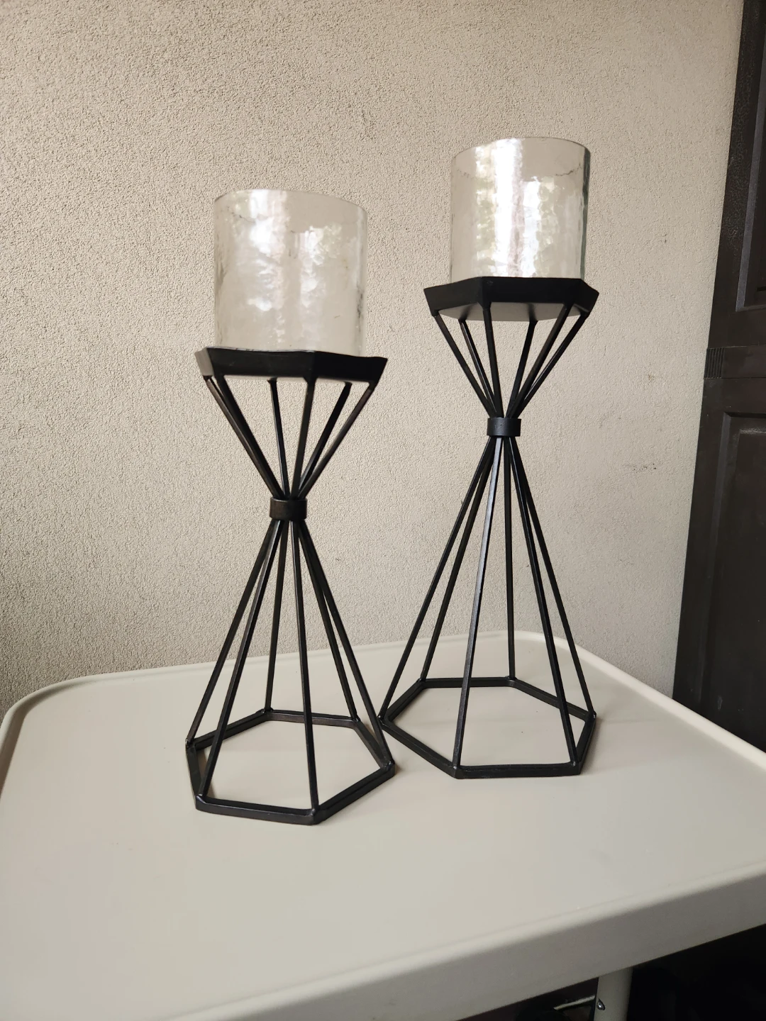 Set of 2 Geometric Metal Candle Holders