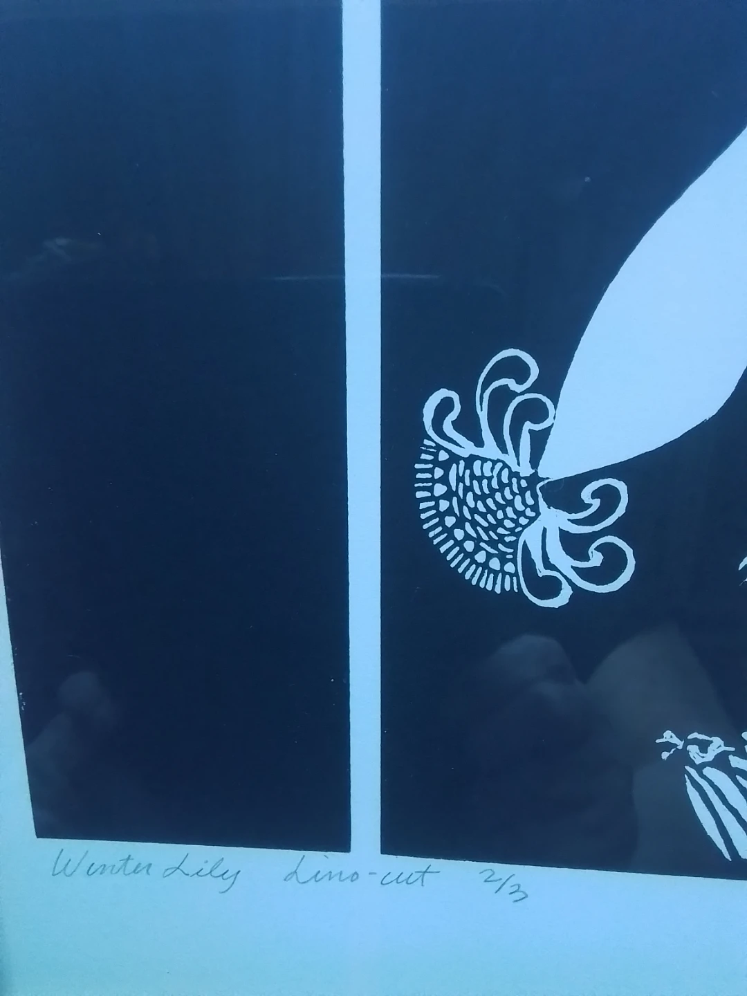 RARE Original 1989 Linocut Relief Print "Water Lily" - photo 2
