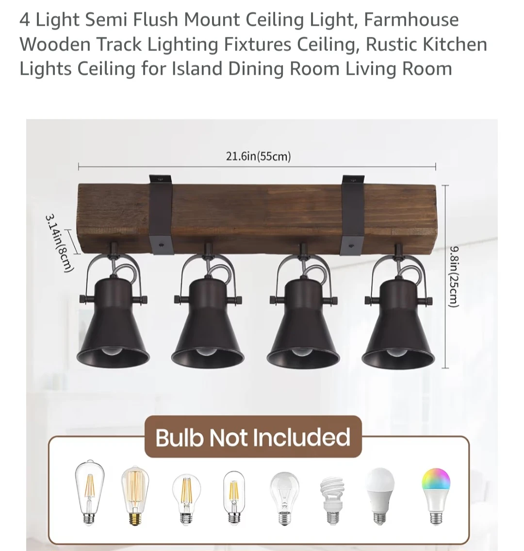 4-Light Rustic Farmhouse Wooden Track Ceiling Light - photo 2