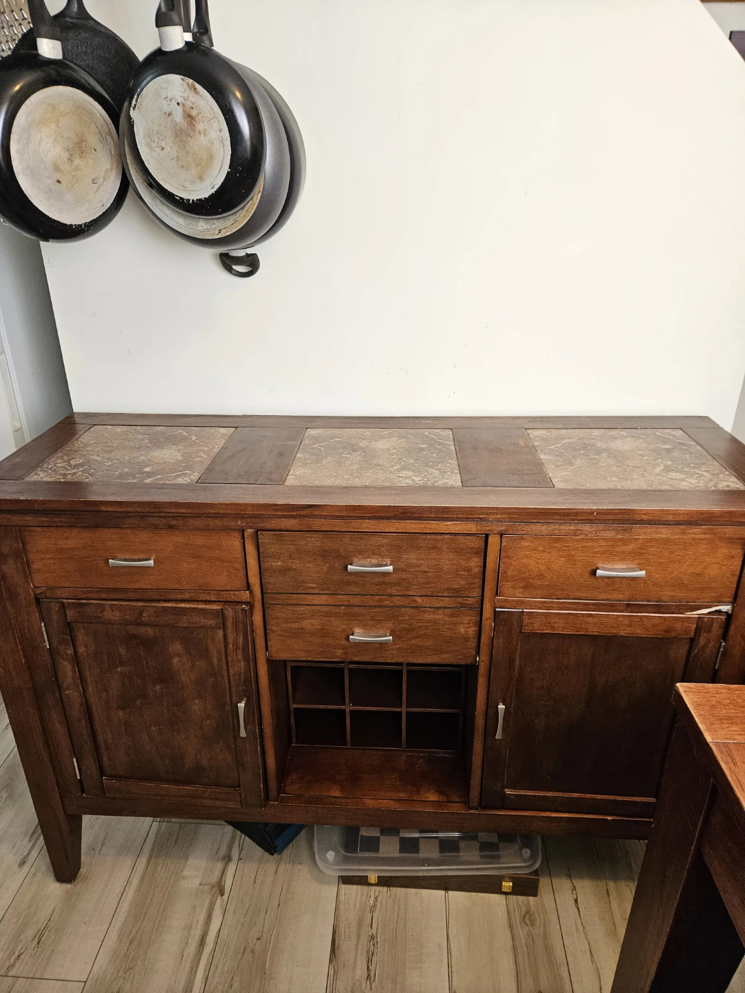 Wooden Sideboard with Stone Tile Top and dining room table. - photo 3