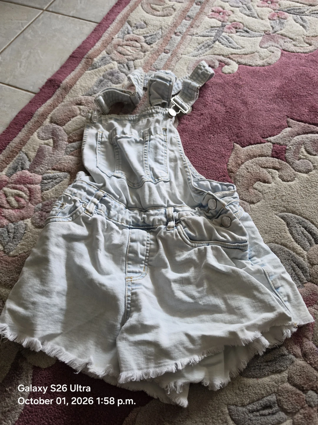 Light wash denim overall shorts - photo 2