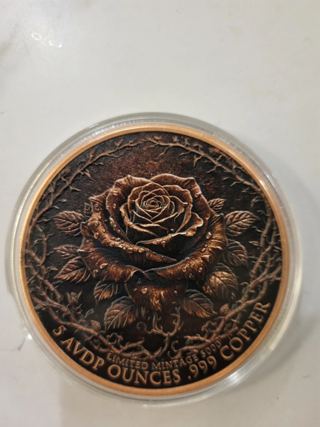 5 Avoirdupois Ounce .999 Copper Rose Design Medallion - photo 2