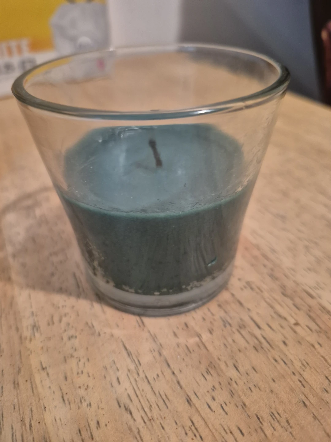 BN)Teal scented candle in glass jar