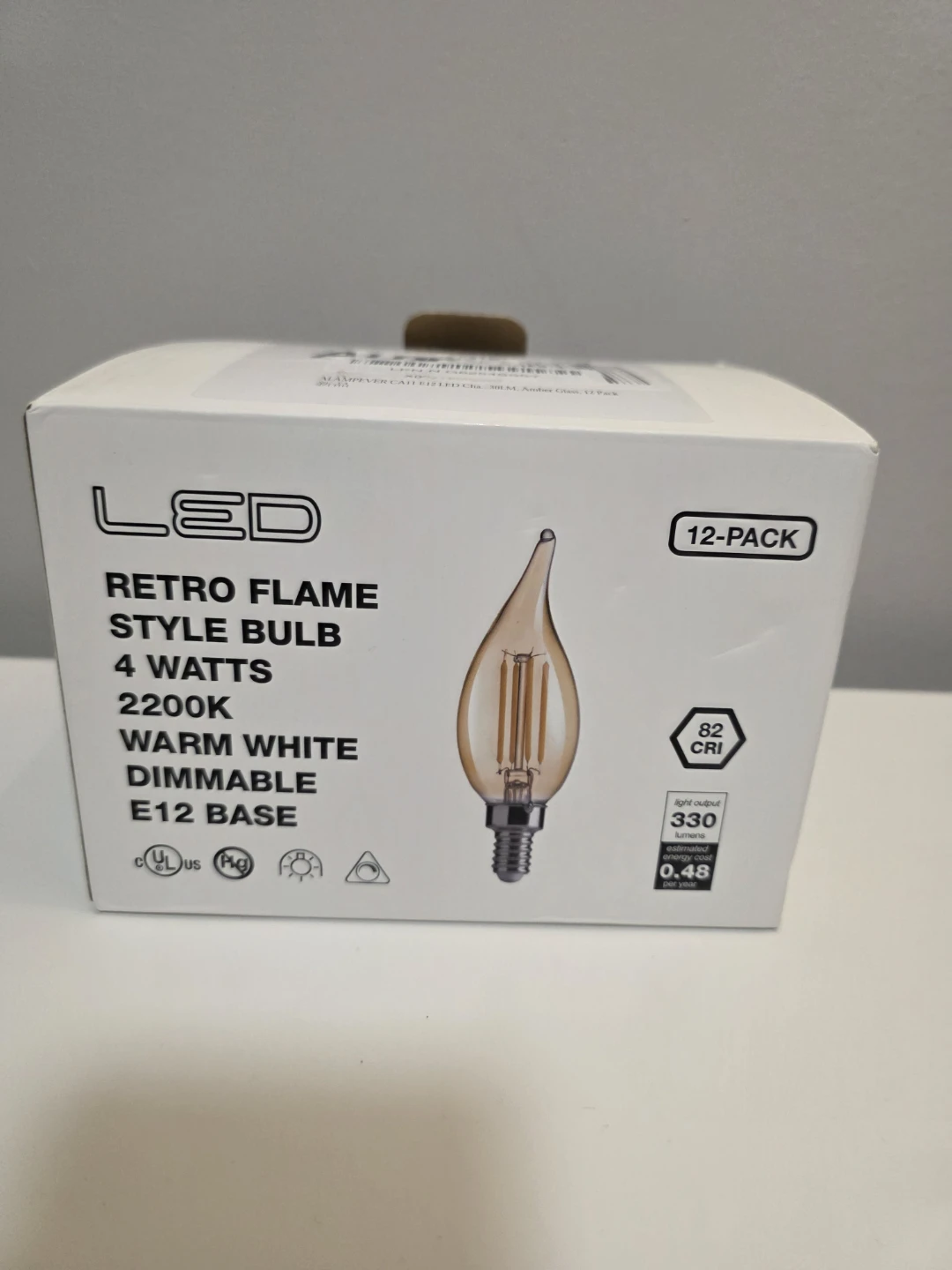 12-Pack Retro Flame Style LED E12 Bulbs