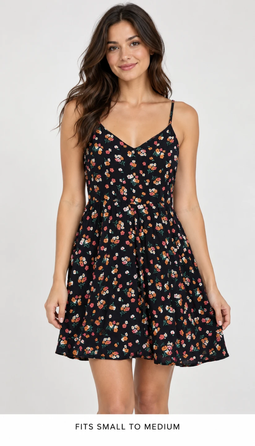 Black Floral Print Cami Dress