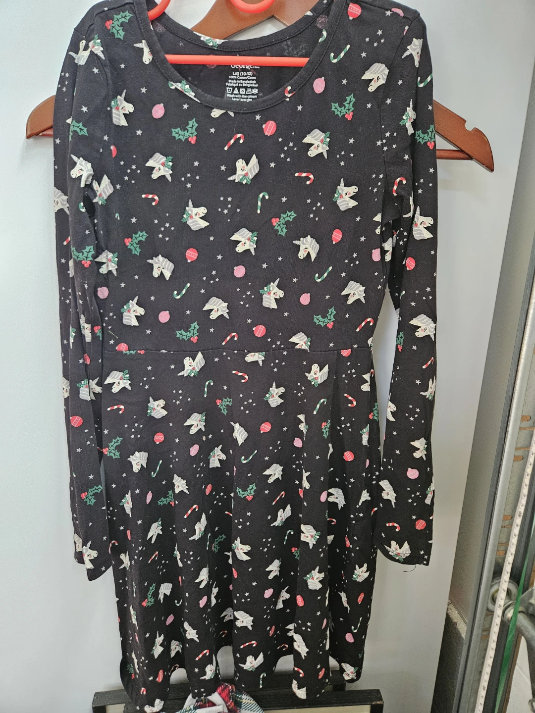 Long Sleeve Holiday Print Dress, girls l
