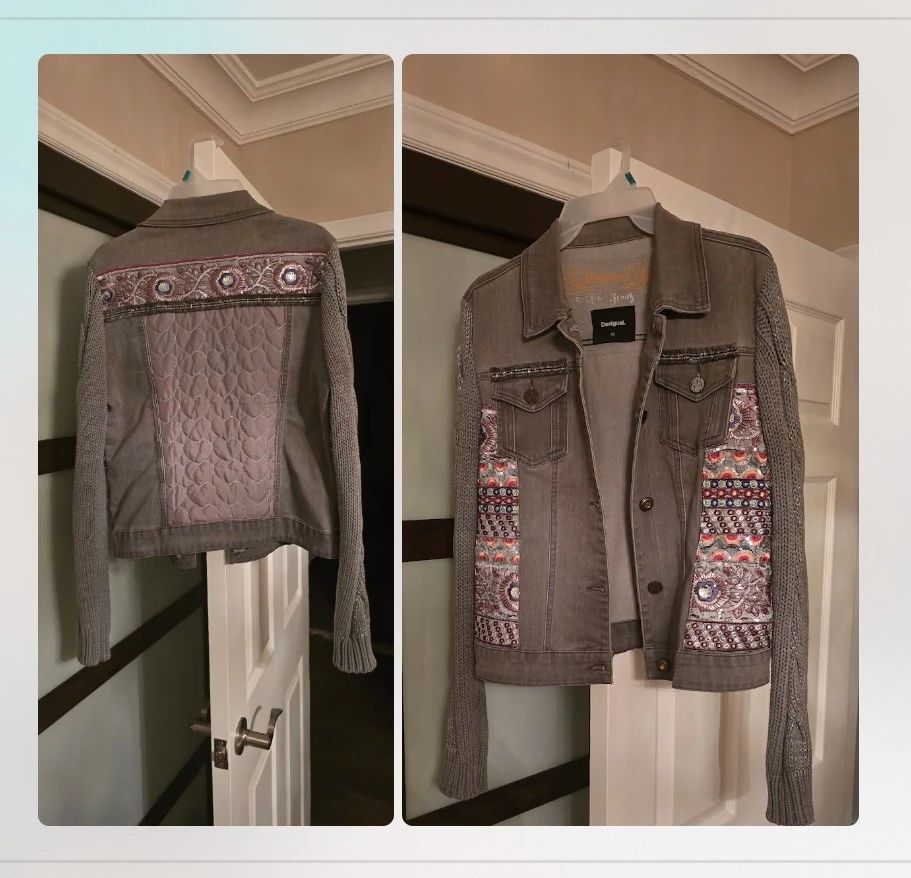Desigual Grey Denim and Knit Jacket size M - photo 2