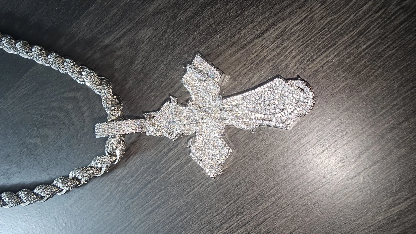 Iced Out Rope Chain Necklace With Cross Pendant