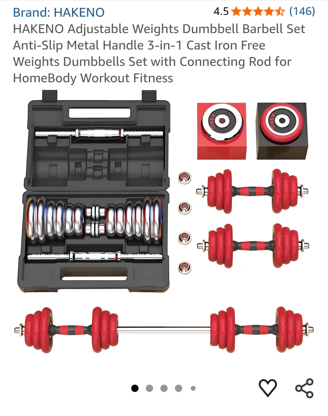 HAKENO 3-in-1 Adjustable Dumbbell and Barbell Set