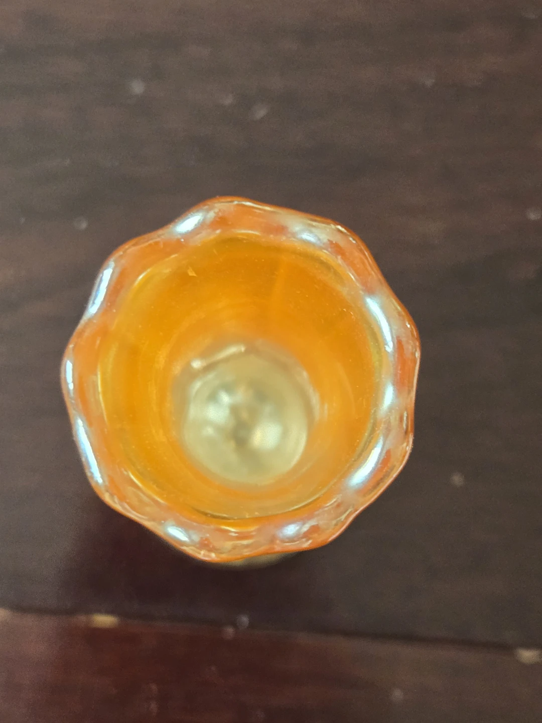 Vintage  "Twigs" pattern marigold carnival glass swung bud vase - photo 3