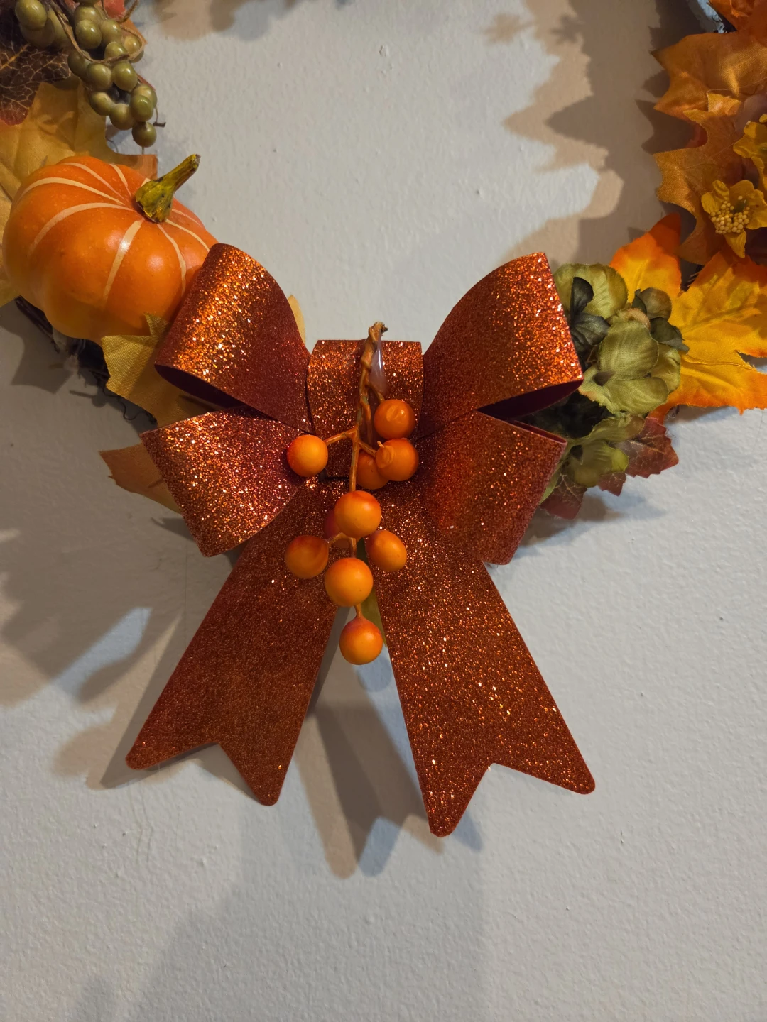 Autumn Fall Leaves Wreath with Pumpkin & Bow 12" - photo 2
