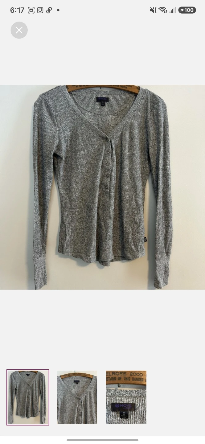 Move by Active Grey Button Up Long Sleeve Top