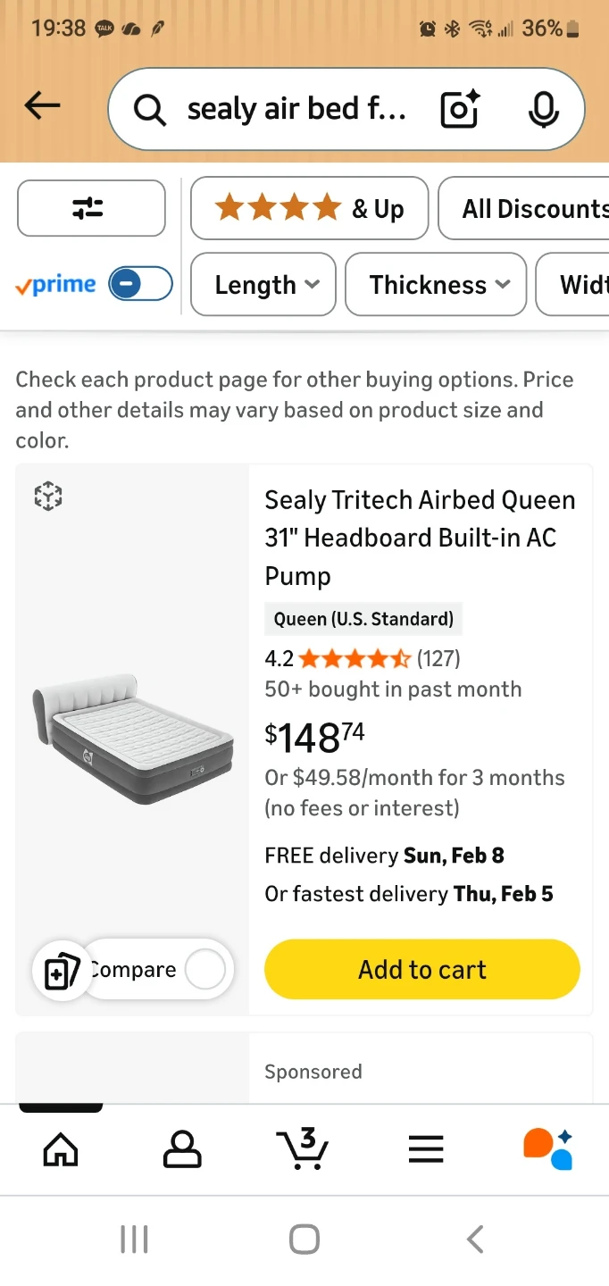 Sealy Tritech Queen Airbed with Headboard