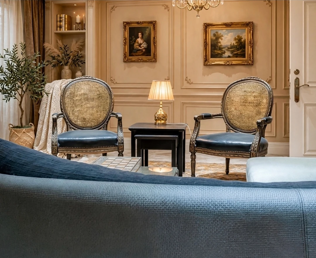 Set of Two Vintage Style Cane Back Accent Chairs