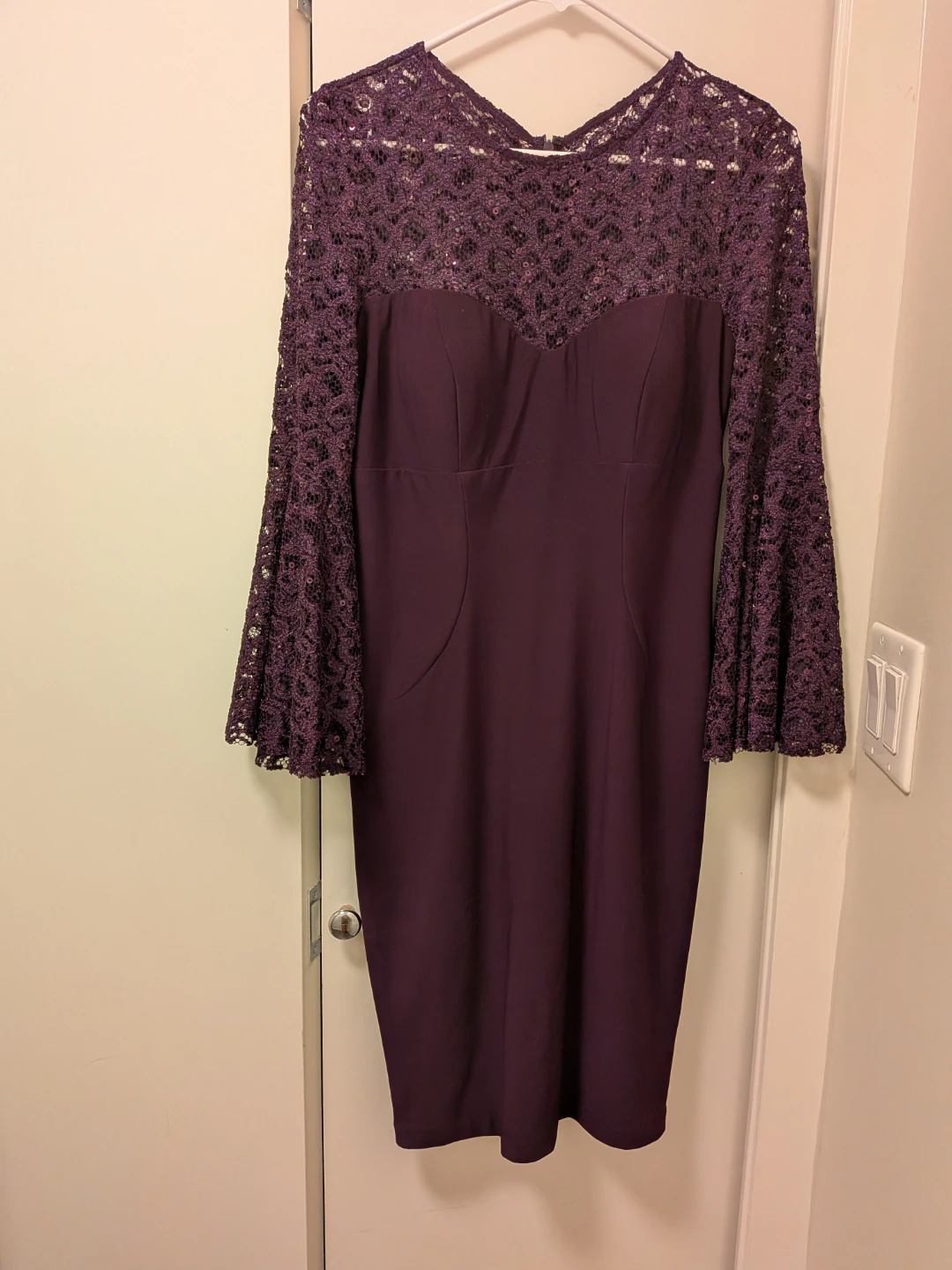 Purple Lace Sleeve Cocktail Dress