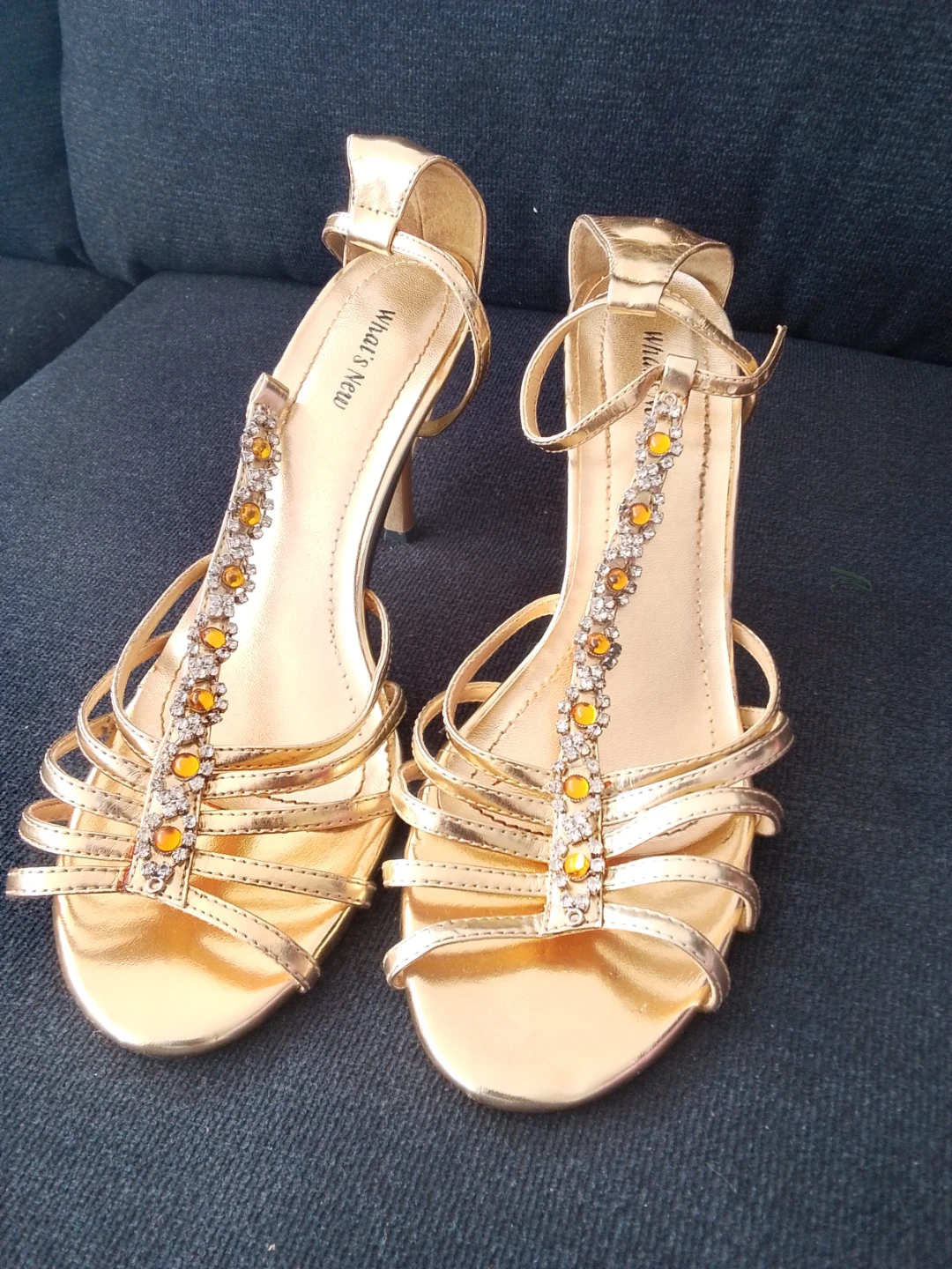 What's New Gold Embellished Heeled Sandals