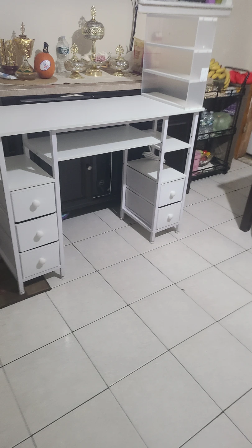 White Computer Desk with Shelving and Drawers - photo 3