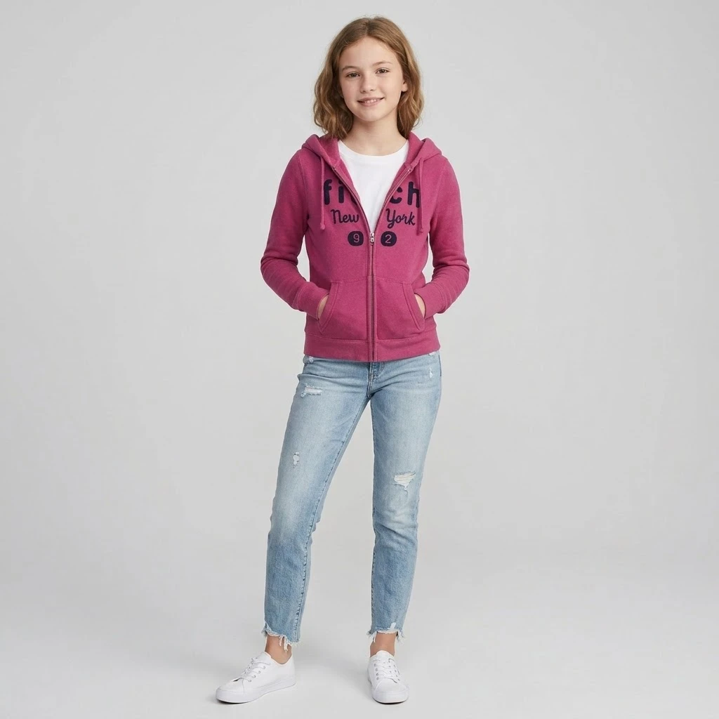 ​Abercrombie Kids Pink Full-Zip Hoodie (Kids XL / Adult XS)