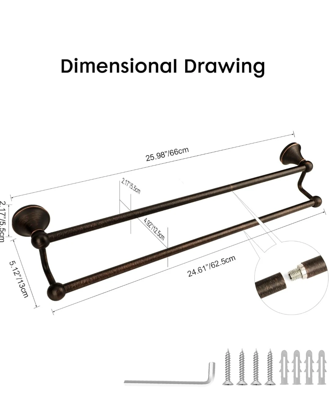 Ntipox Double Towel Bar, Bronze - photo 3