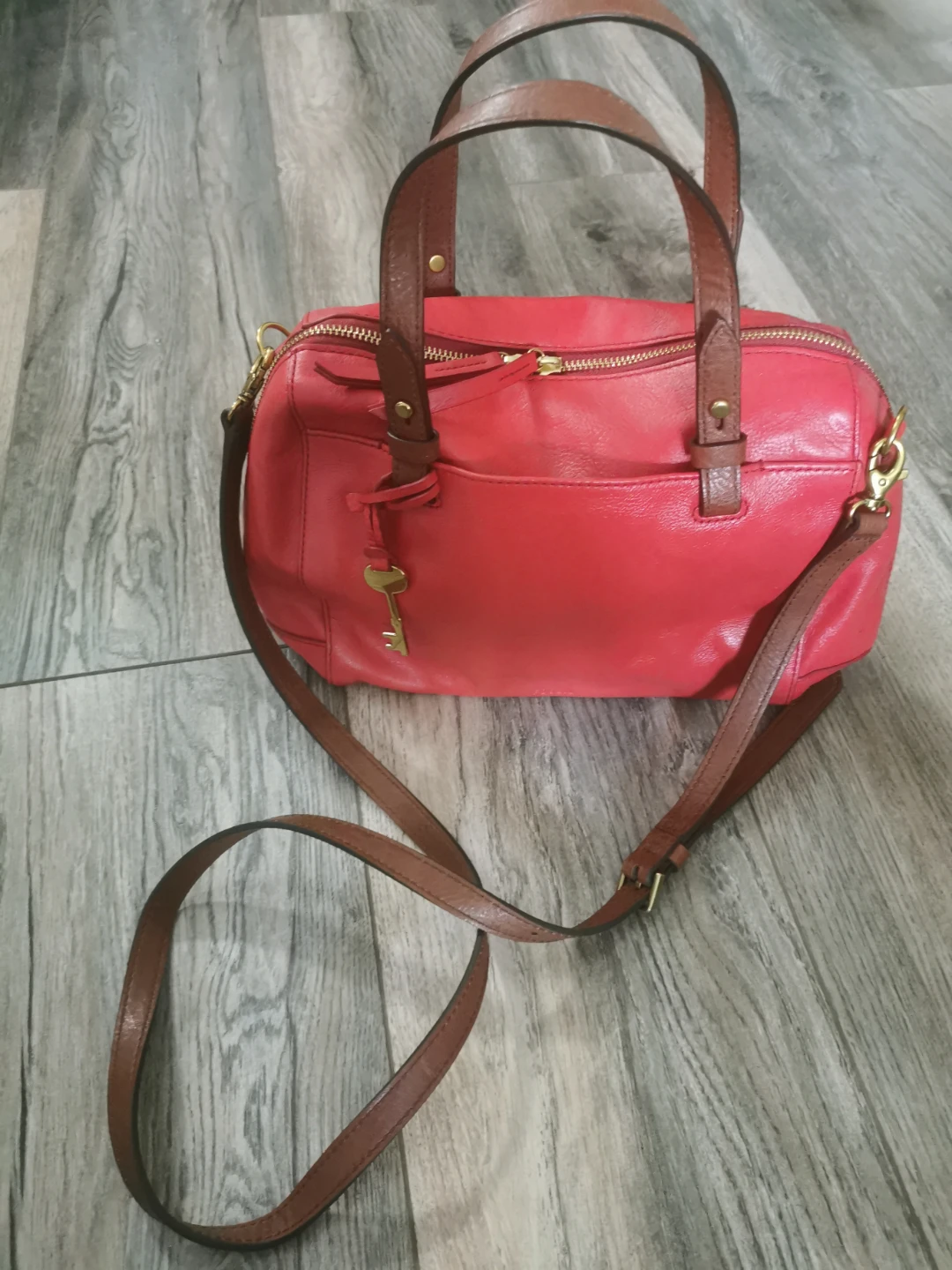 Fossil Red Leather Crossbody Bag