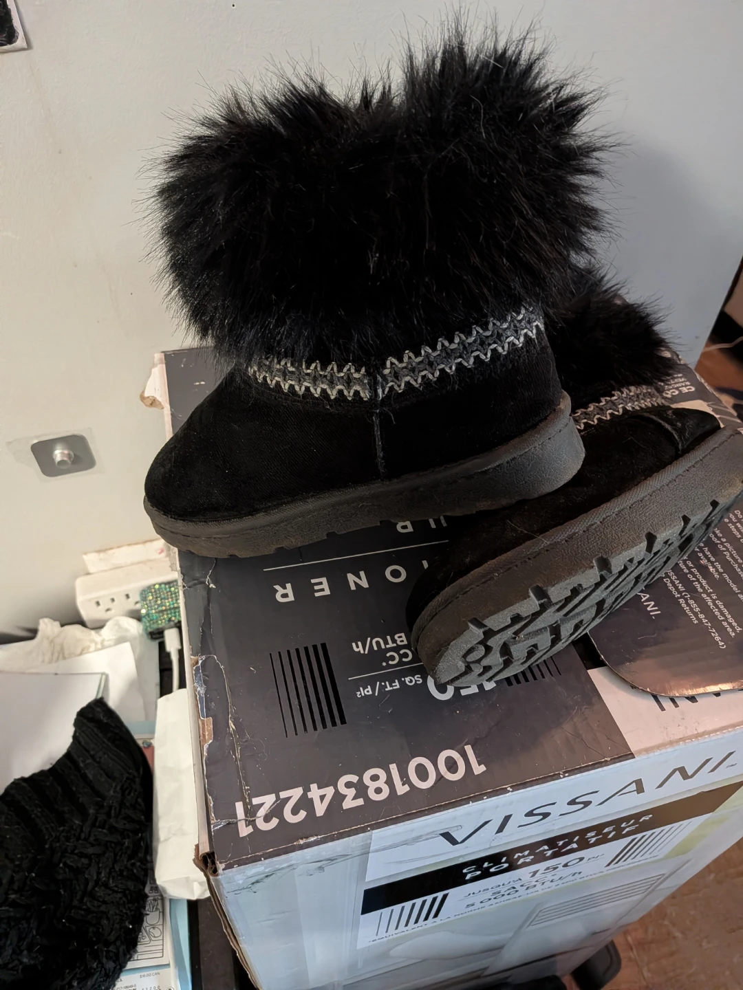 Black Furry Ankle Boots Size 13